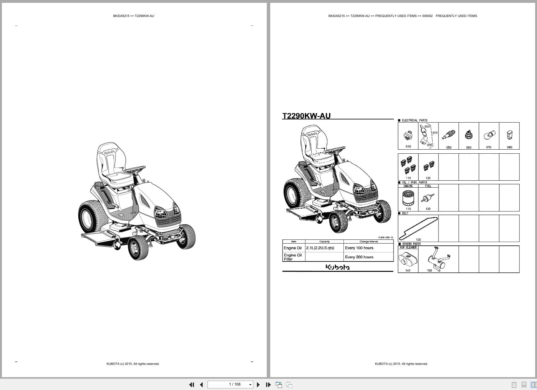Kubota Mower T2290KW AU Australia Parts Catalog (1)