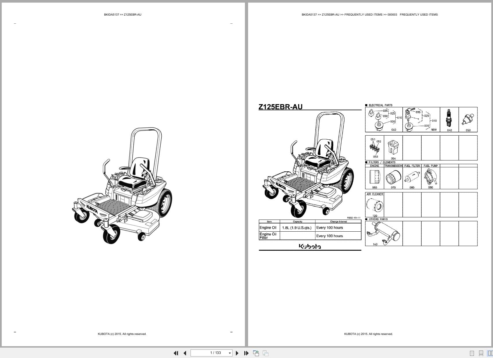 Kubota Mower Z125EBR AU Australia Parts Catalog (1)