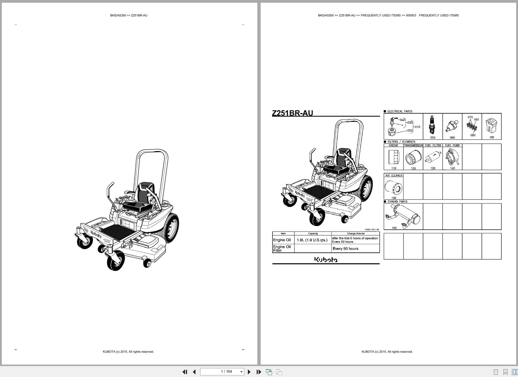 Kubota Mower Z251BR AU Australia Parts Catalog (1)