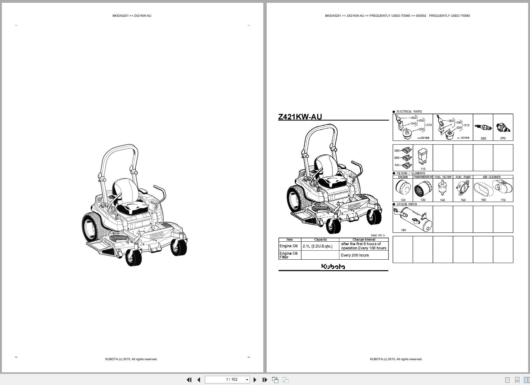 Kubota Mower Z421KW AU Australia Parts Catalog (1)