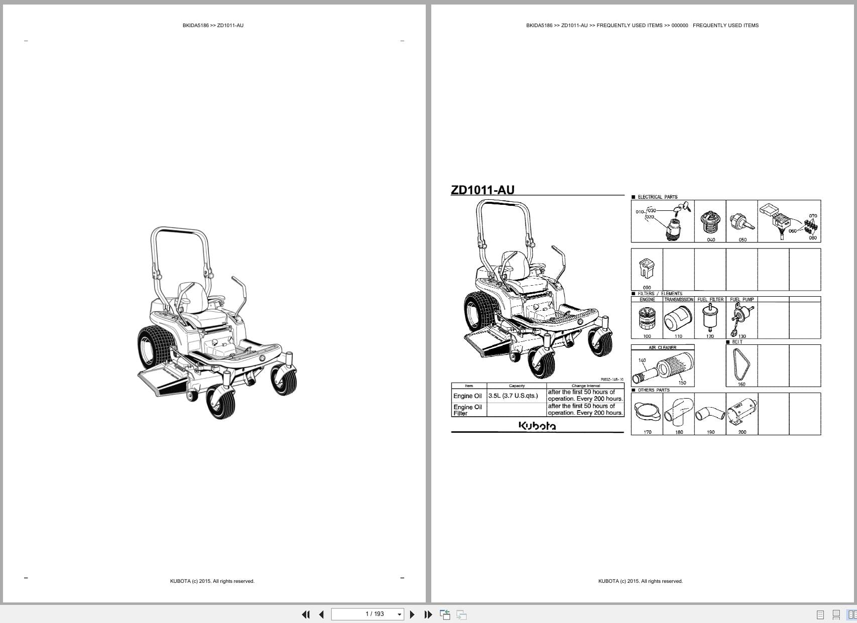 Kubota Mower ZD1011 AU Australia Parts Catalog (1)