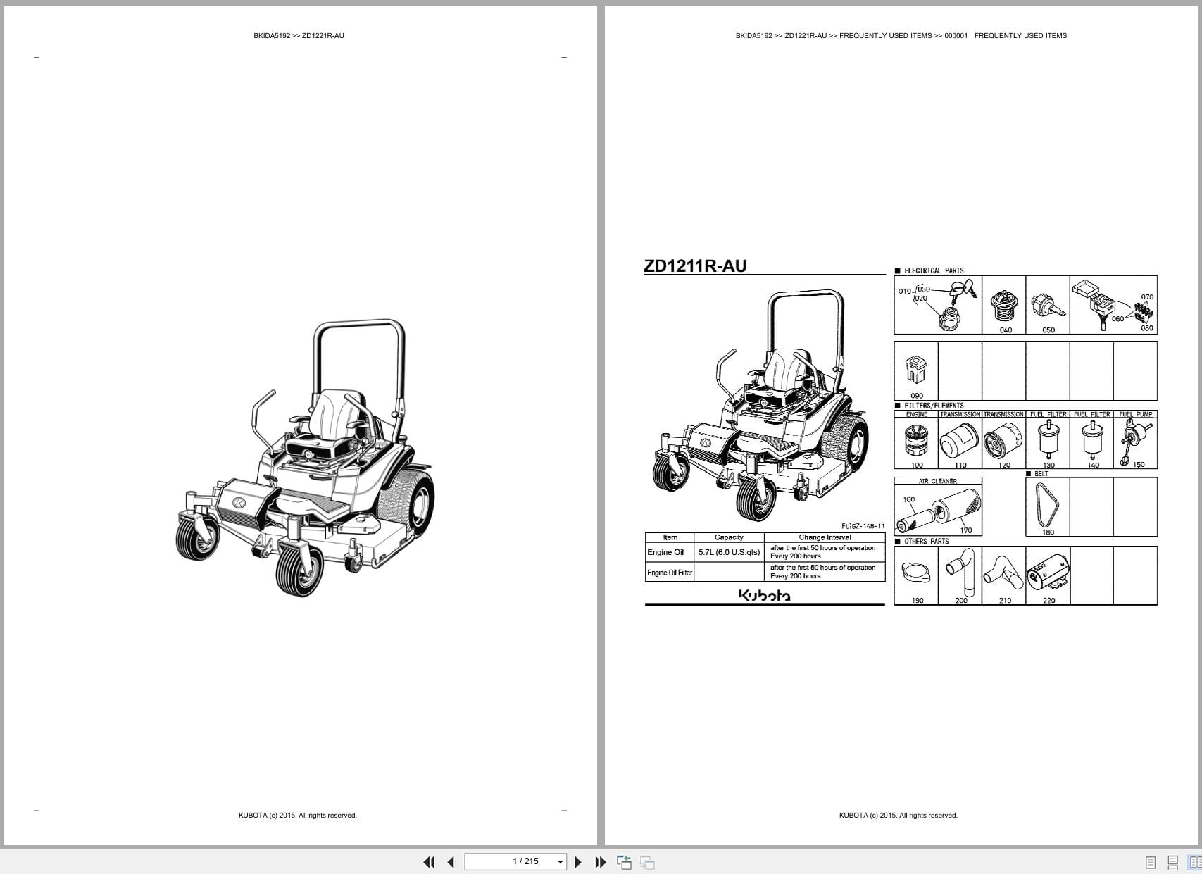 Kubota Mower ZD1221R AU Australia Parts Catalog (1)