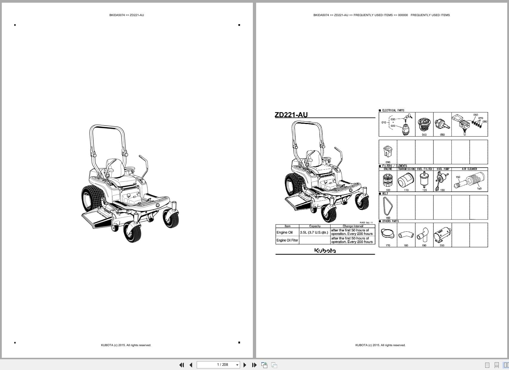 Kubota Mower ZD221 AU Australia Parts Catalog (1)