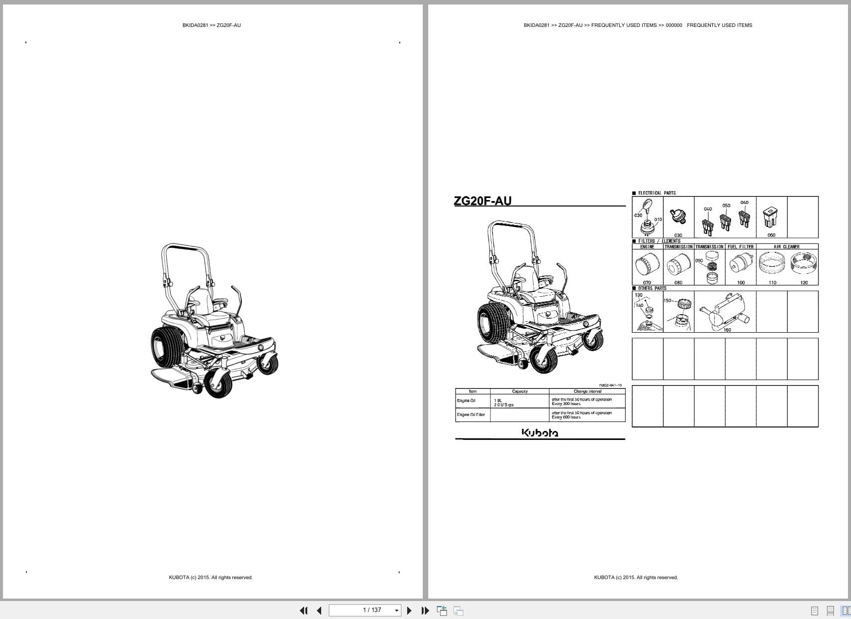 Kubota Mower ZG20F AU Australia Parts Catalog (1)