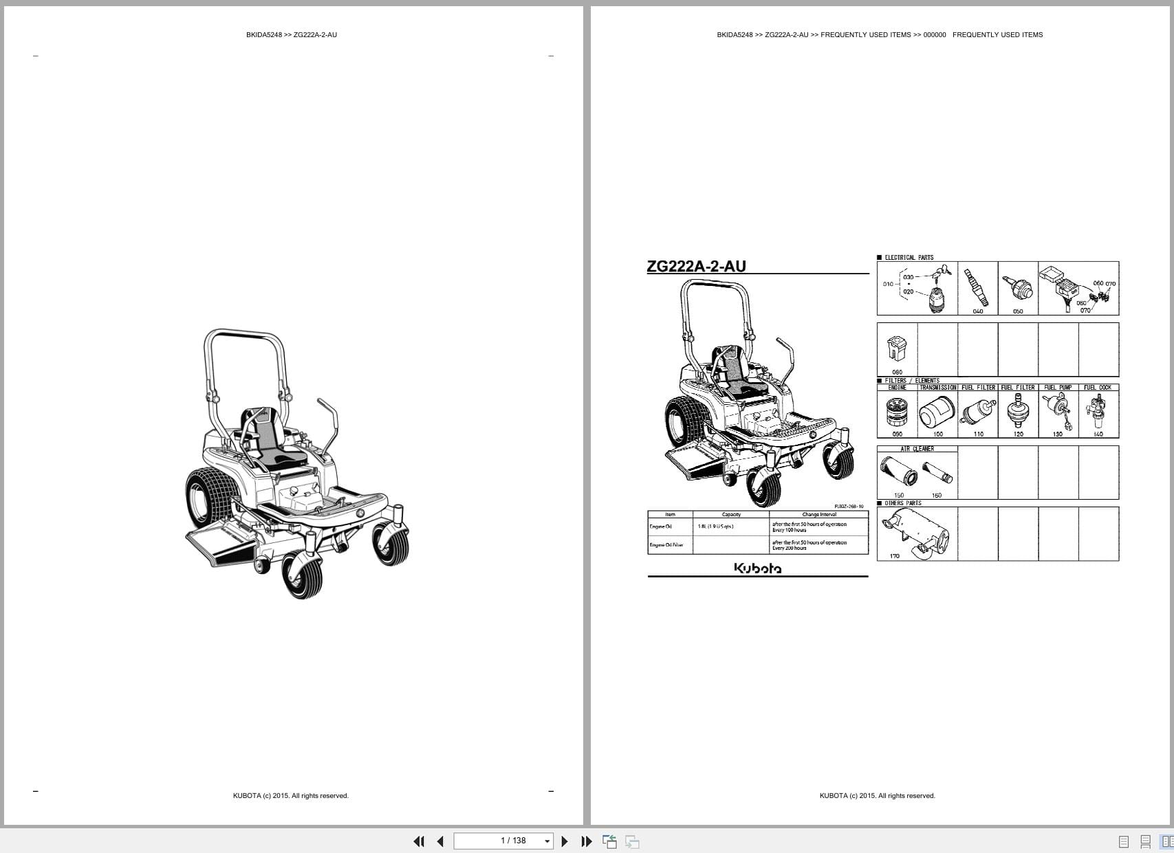 Kubota Mower ZG222A 2 AU Australia Parts Catalog (1)