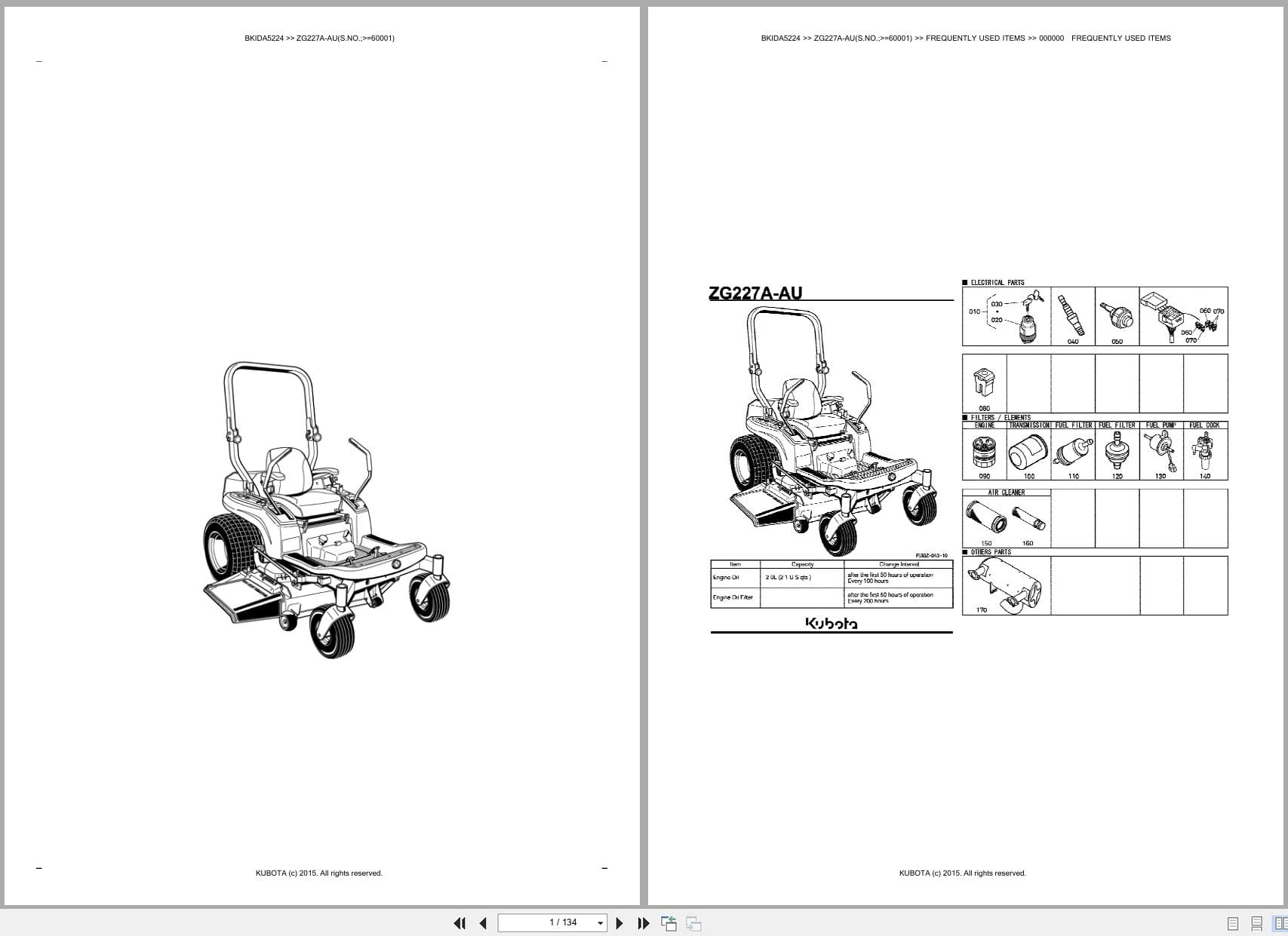 Kubota Mower ZG227A AU 60001 Australia Parts Catalog (1)