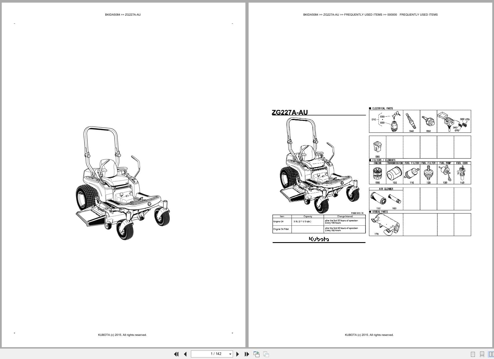 Kubota Mower ZG227A AU Australia Parts Catalog (1)