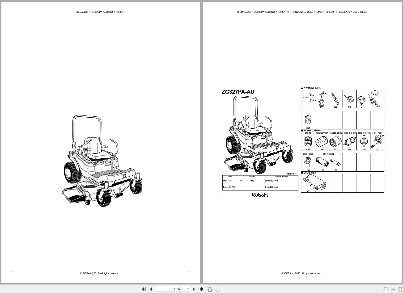 Kubota Mower ZG327PA AU 60001 Australia Parts Catalog (1)