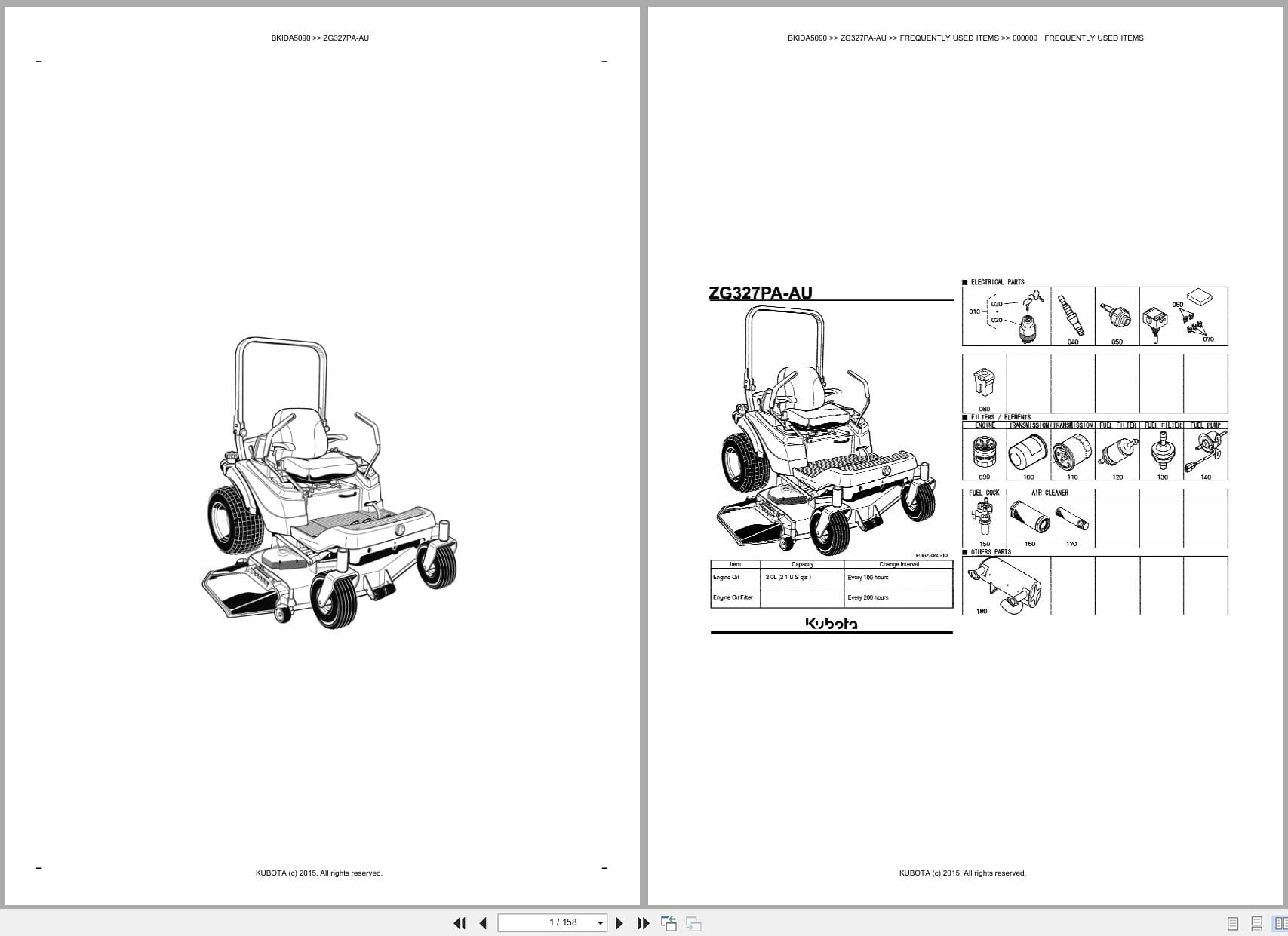 Kubota Mower ZG327PA AU Australia Parts Catalog (1)