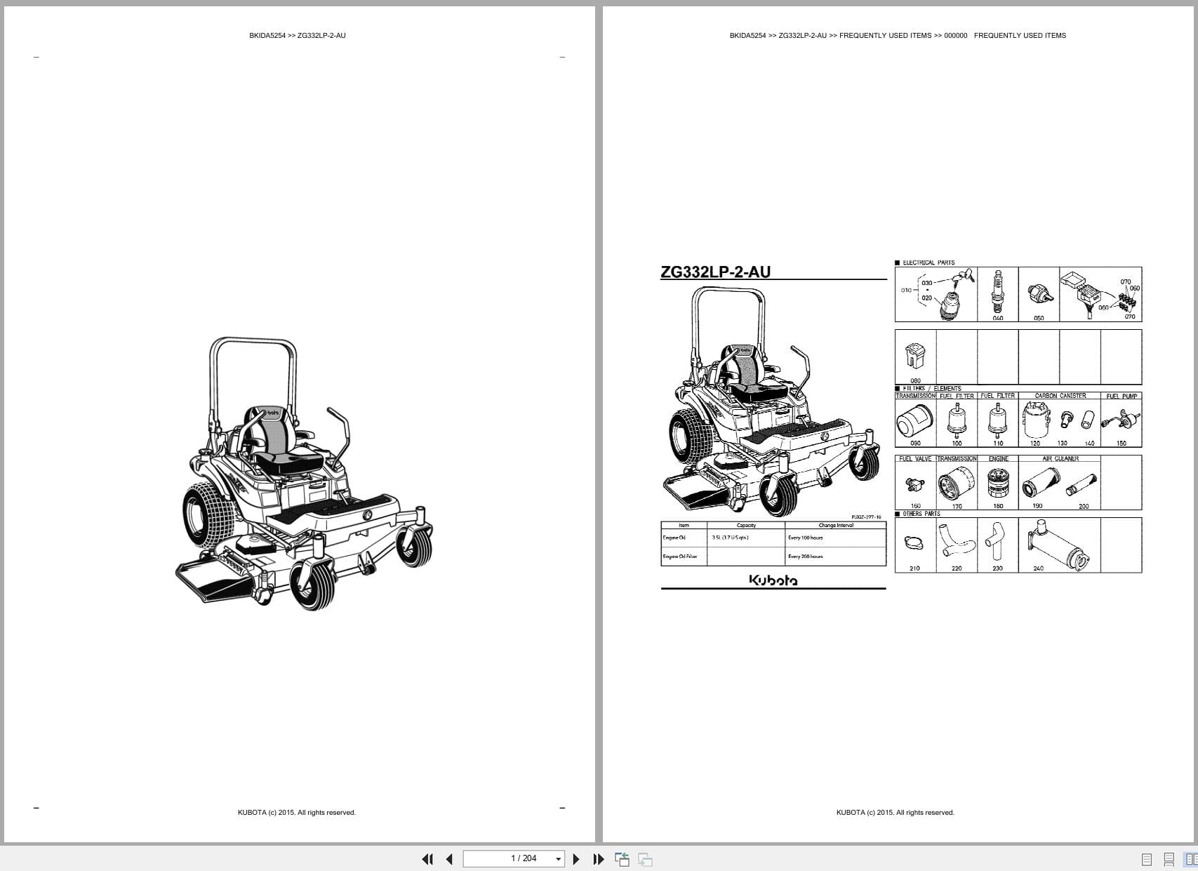 Kubota Mower ZG332LP 2 AU Australia Parts Catalog (1)