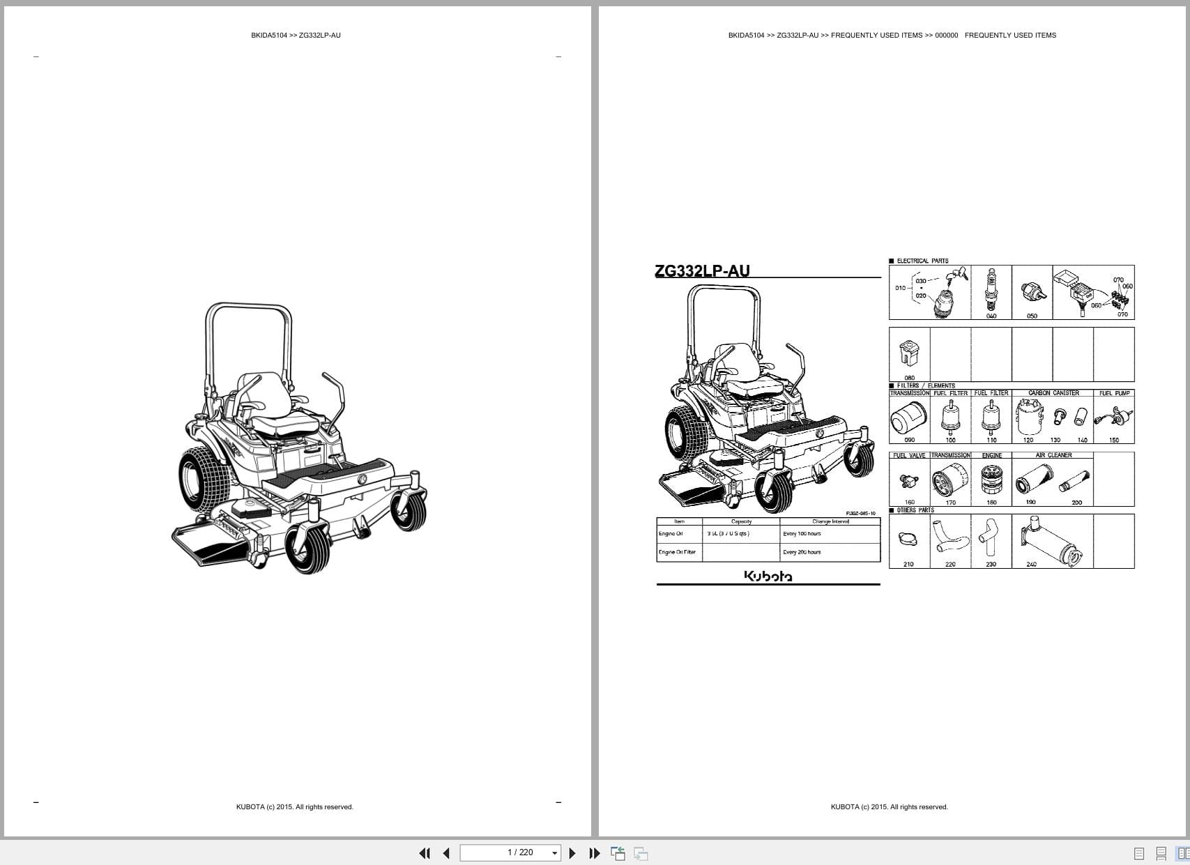 Kubota Mower ZG332LP AU Australia Parts Catalog (1)