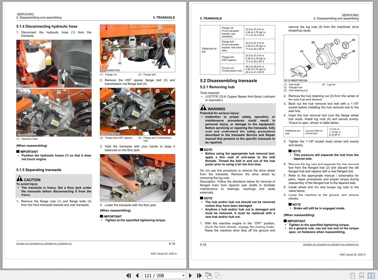 Kubota Mowers Z242KH AU Z242KW AU Z252KH AU Z252KW AU Workshop Manual 9Y111 27590 (2)