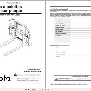 Kubota Pallet Forks AP PFL4648 AP PFL5648 AP PFL5660 Operator Manual 319 227MK FRC FR (1)