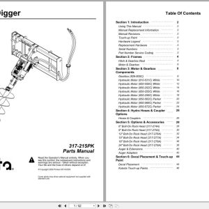 Kubota Post Hole Digger AP SA20 Parts Manual 317 215PK (1)