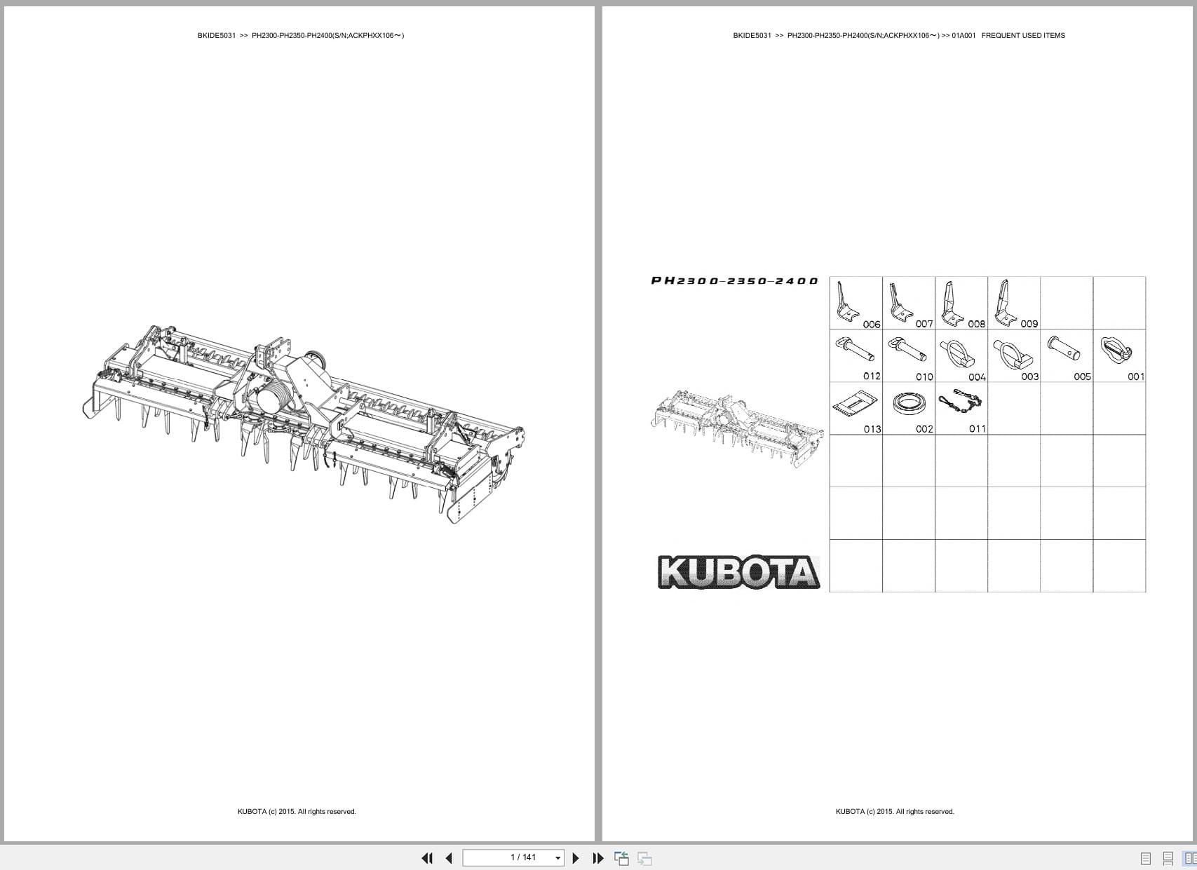Kubota Power Harrow PH2300 PH2350 PH2400 ACKPHXX106~ Australia Parts Catalog (1)