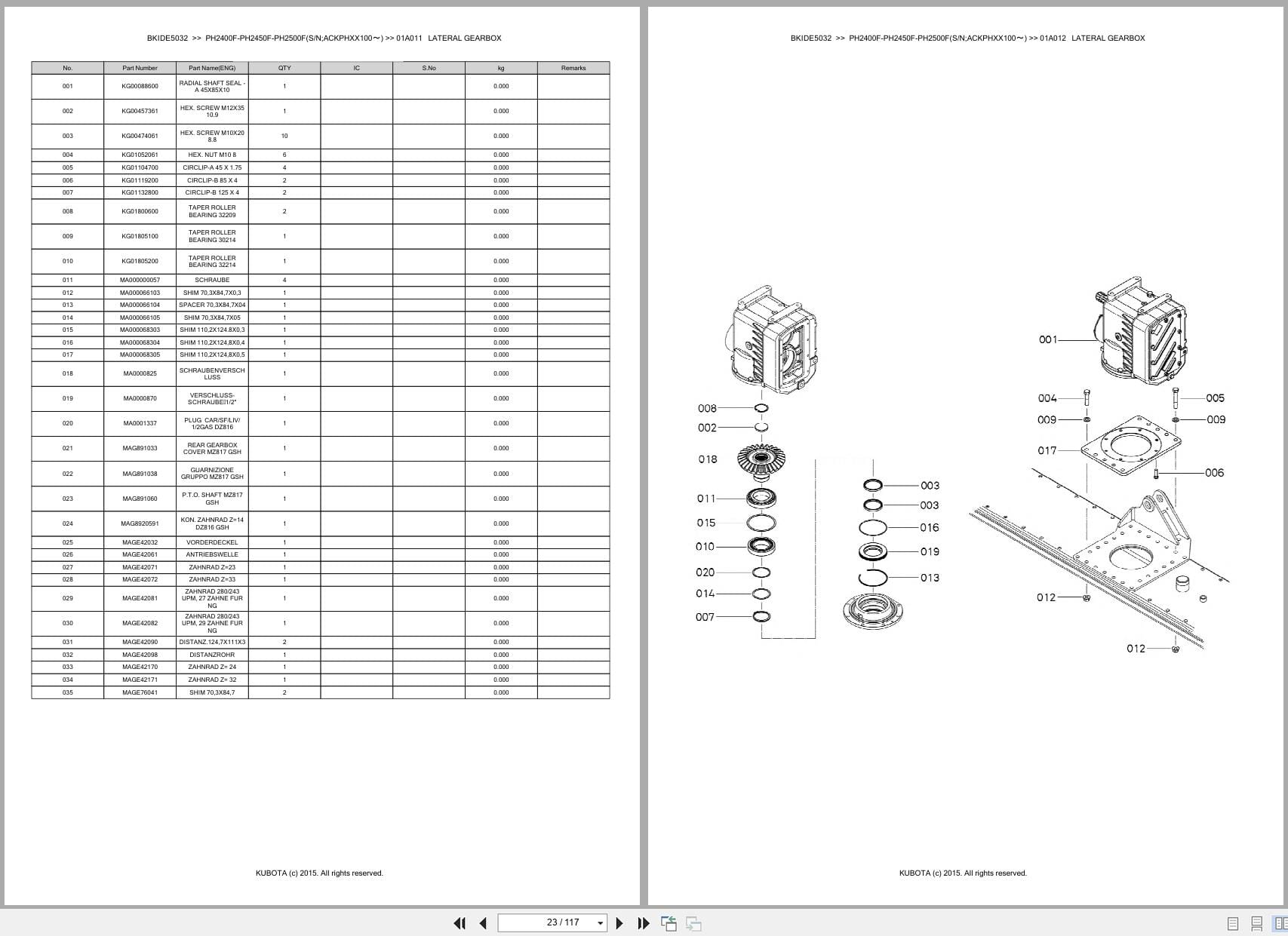 Kubota Power Harrow PH2400F PH2450F PH2500F ACKPHXX100~ Australia Parts Catalog (2)