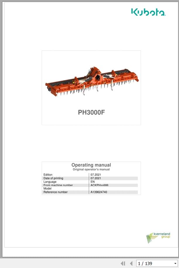 Kubota Power Harrow PH3000F Operating Manual A139624740 (1)