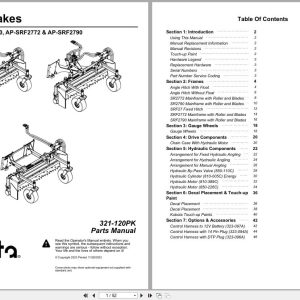 Kubota Powered Rakes AP SR2772 AP SR2790 AP SRF2772 AP SRF2790 Parts Manual 321 120PK (1)