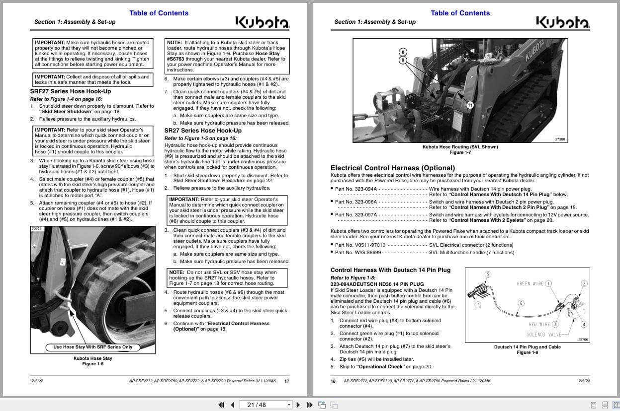 Kubota Powered Rakes AP SRF2772 AP SRF2790 AP SR2772 AP SR2790 Operation Manual 321 120MK (2)