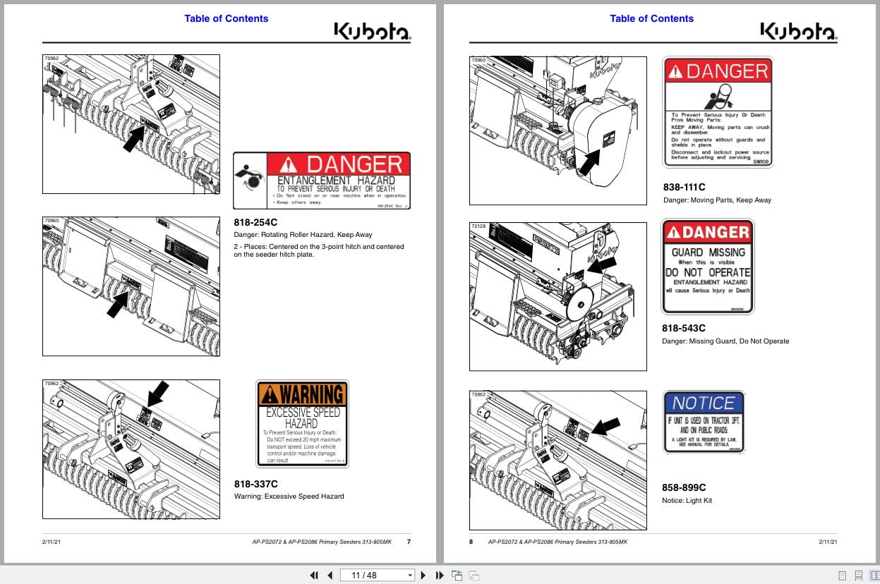 Kubota Primary Seeder AP PS2072 AP PS2086 Operation Manual 313 805MK 2021 (2)