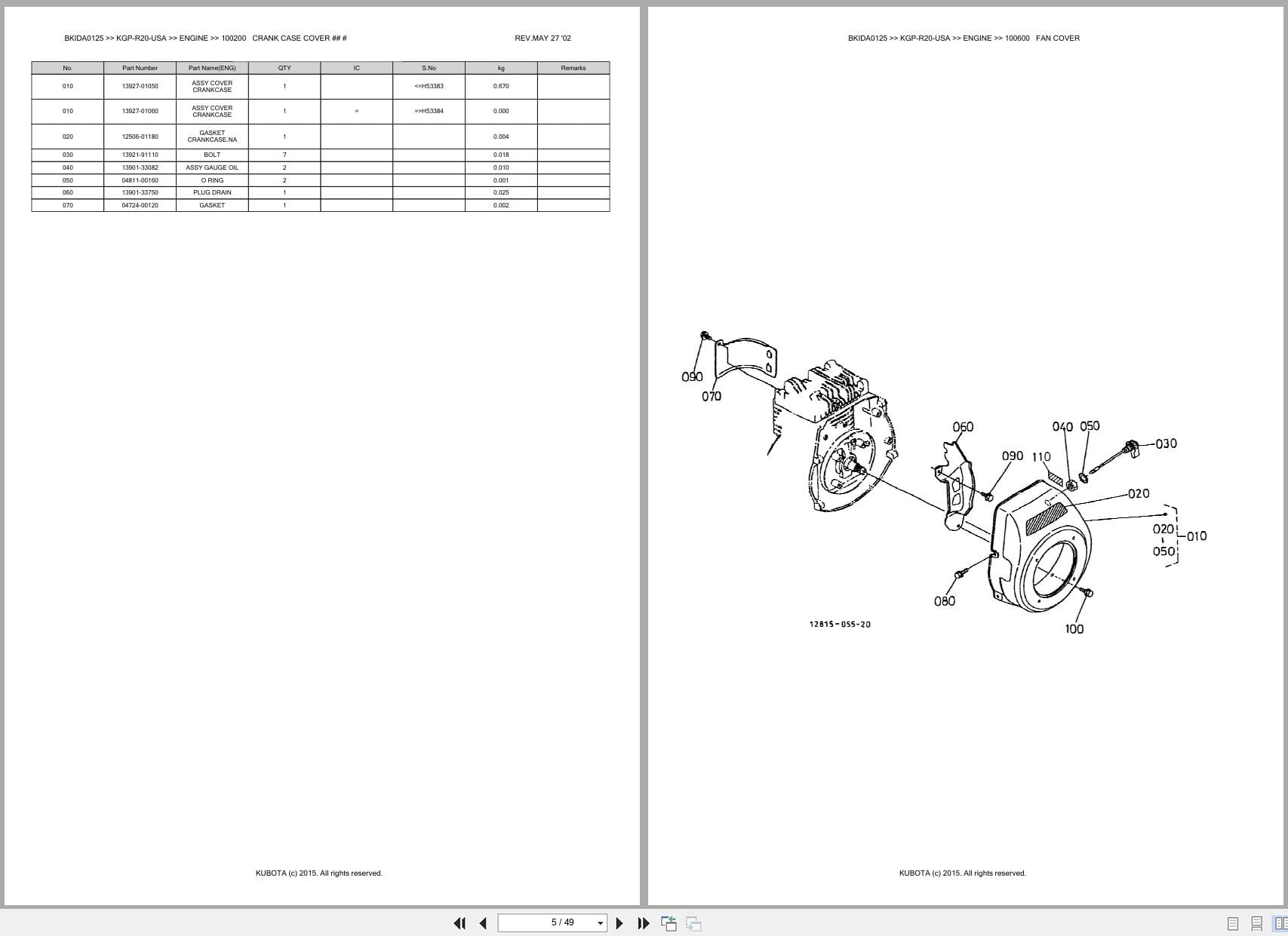 Kubota Pump KGP R20 USA Australia Parts Catalog (2)