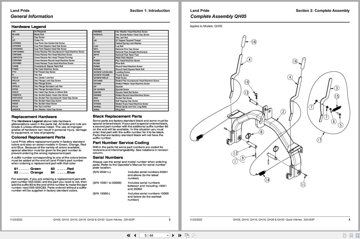 Kubota Quick Hitches QH05 to QH30 Parts Manual 320 003P (2)