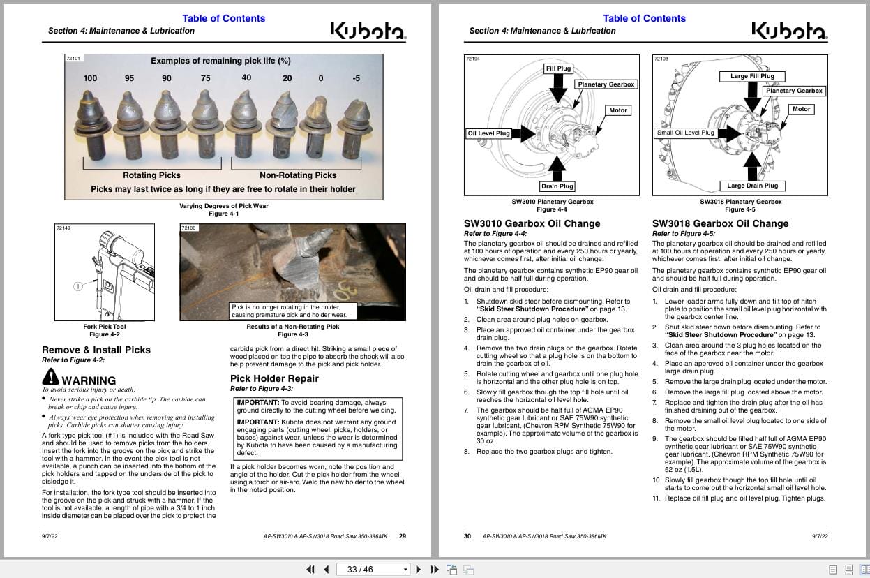 Kubota Road Saws AP SW3010 AP SW3018 Operation Manual 350 386MK (2)
