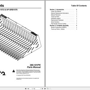 Kubota Rock Buckets AP SRB1566 AP SRB1572 AP SRB1578 Parts Manual 380 101PK (1)