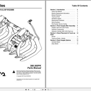 Kubota Root Grapples AP RG3068 AP RG3074 AP RG3080 Parts Manual 380 365PK (1)