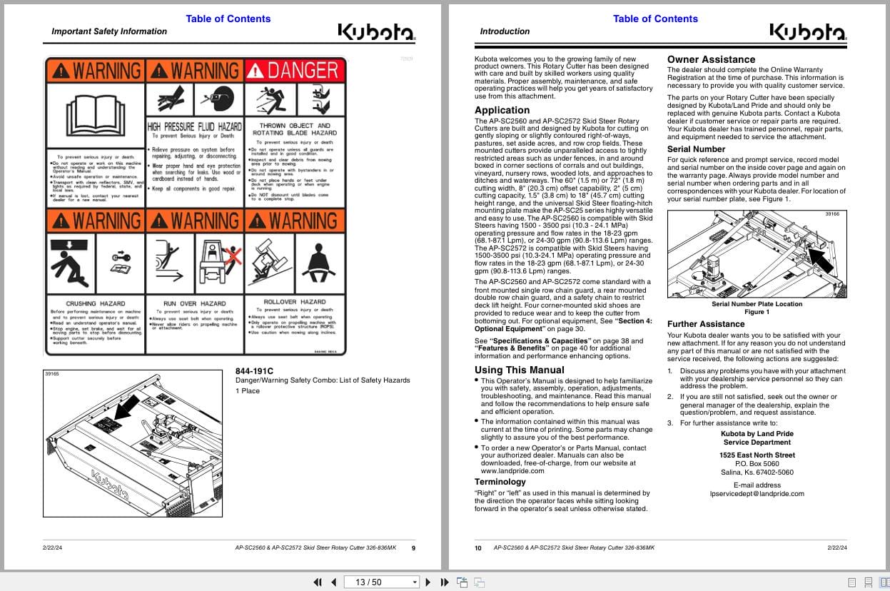 Kubota Rotary Cutters AP SC2560 AP SC2572 Operation Manual 326 836MK (2)