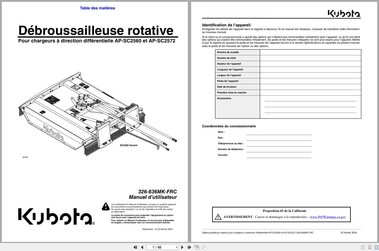 Kubota Rotary Cutters AP SC2560 AP SC2572 Operator Manual 326 836MK FRC FR (1)