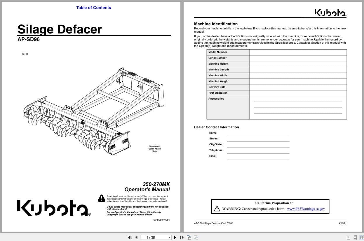 Kubota Silage Defacer AP SD96 Operation Manual 350 270MK (1)