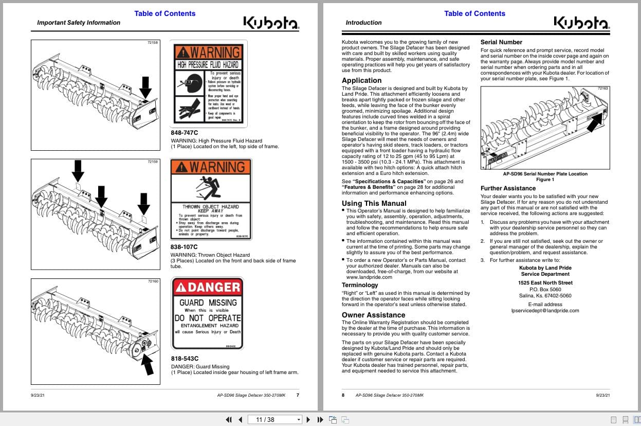Kubota Silage Defacer AP SD96 Operation Manual 350 270MK (2)