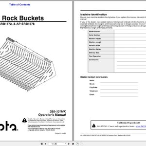 Kubota Skeleton Rock Buckets AP SRB1566 AP SRB1572 AP SRB1578 Operation Manual 380 101MK (1)