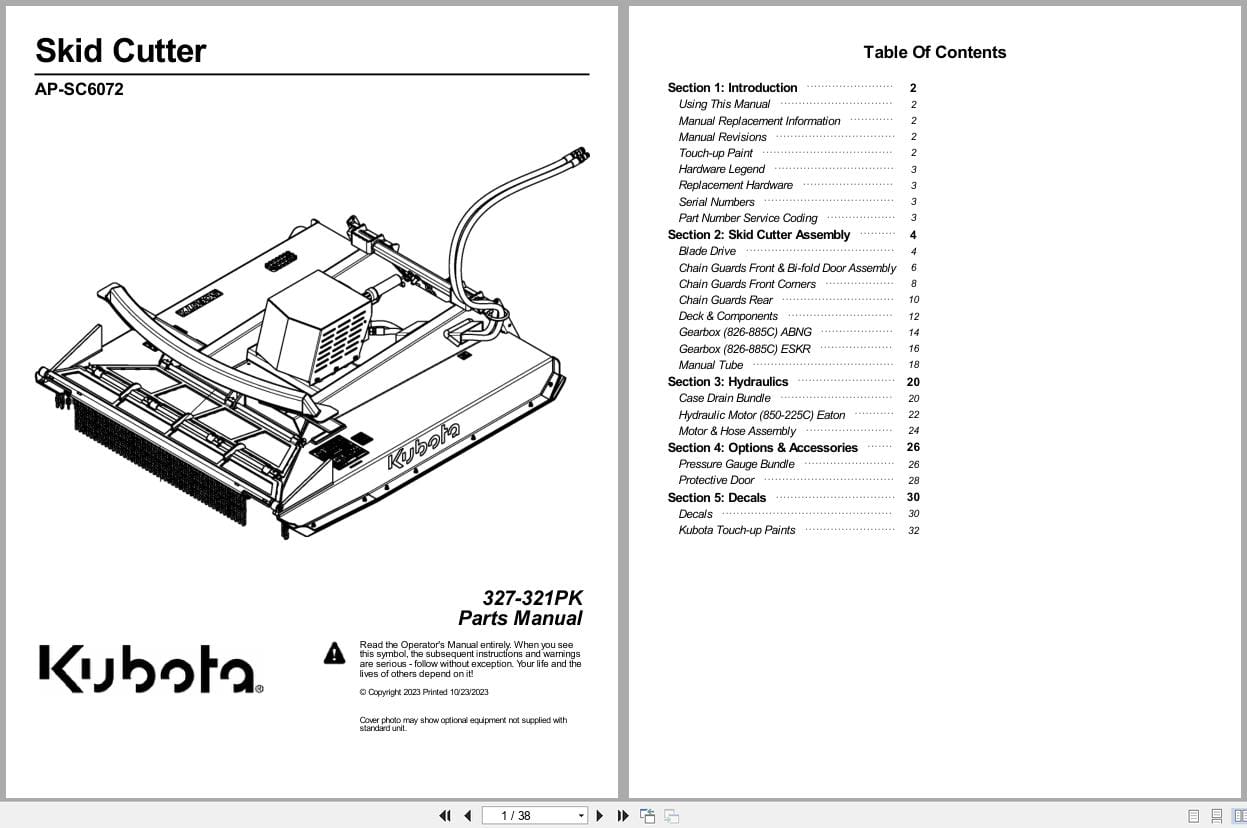 Kubota Skid Cutter AP SC6072 Parts Manual 327 321PK (1)
