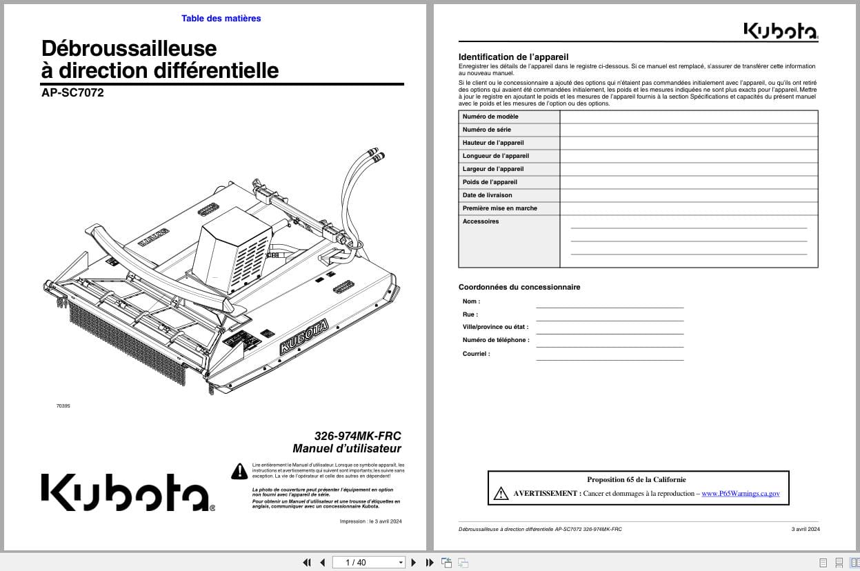 Kubota Skid Cutter AP SC7072 Operator Manual 326 974MK FRC FR (1)