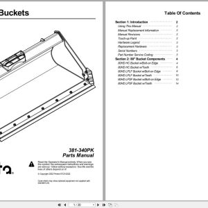 Kubota Skid Steer Buckets AP HD80 Parts Manual 381 340PK (1)