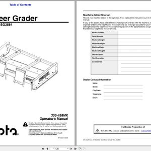 Kubota Skid Steer Grader AP SG2572 AP SG2584 Operation Manual 303 458MK (1)