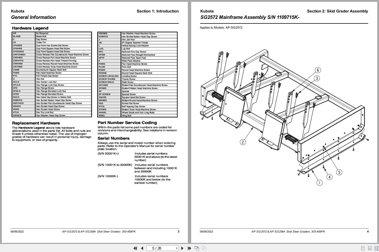 Kubota Skid Steer Grader AP SG2572 AP SG2584 Parts Manual 303 458PK (2)