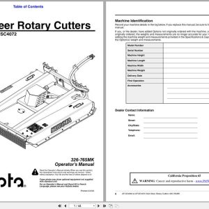 Kubota Skid Steer Rotary Cutters AP SC4060 AP SC4072 Operation Manual 326 765MK (1)