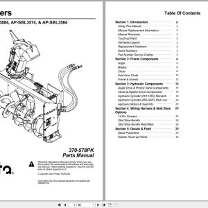 Kubota Snow Blower AP SBL3074 AP SBL3084 AP SBL3574 AP SBL3584 Parts Manual 370 578PK (1)