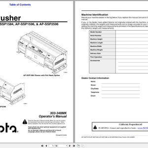 Kubota Snow Pusher AP SSP1572 AP SSP1584 AP SSP1596 AP SSP2596 Operation Manual 303 348MK (1)