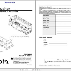 Kubota Snow Pusher AP SSP1584 AP SSP1596 AP SSP2596 Operation Manual 303 348MK (1)