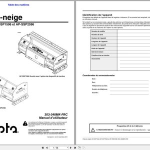 Kubota Snow Pusher AP SSP1584 AP SSP1596 AP SSP2596 Operator Manual 303 348MK FRC FR (1)