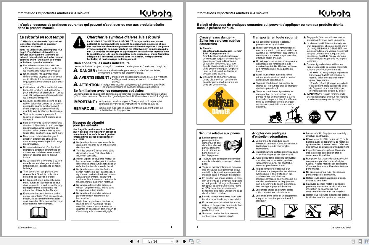 Kubota Snow Pusher AP SSP1584 AP SSP1596 AP SSP2596 Operator Manual 303 348MK FRC FR (2)