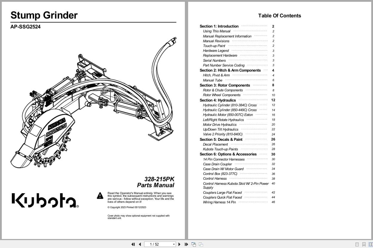 Kubota Stump Grinder AP SSG2524 Parts Manual 328 215PK (1)