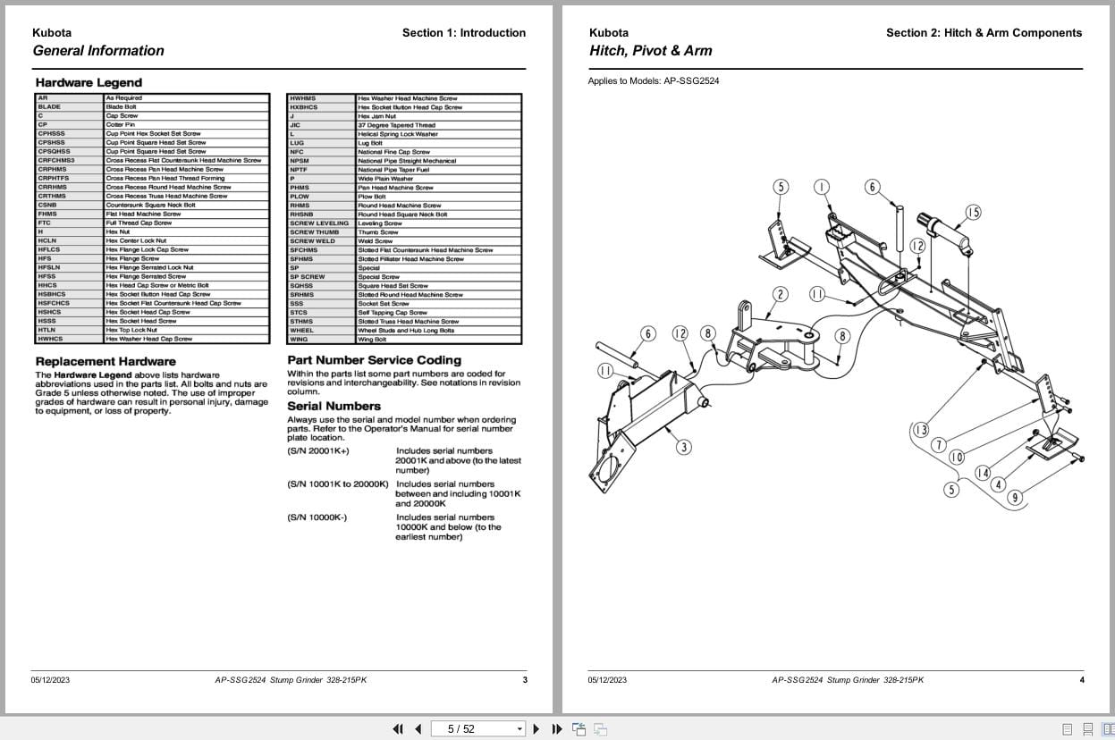 Kubota Stump Grinder AP SSG2524 Parts Manual 328 215PK (2)