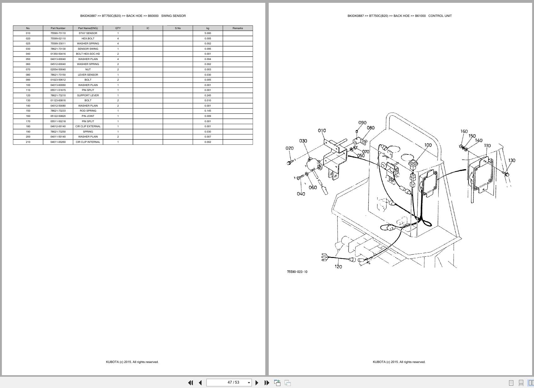 Kubota Tractor B20 Backhoe BT750C Australia Parts Catalog (2)