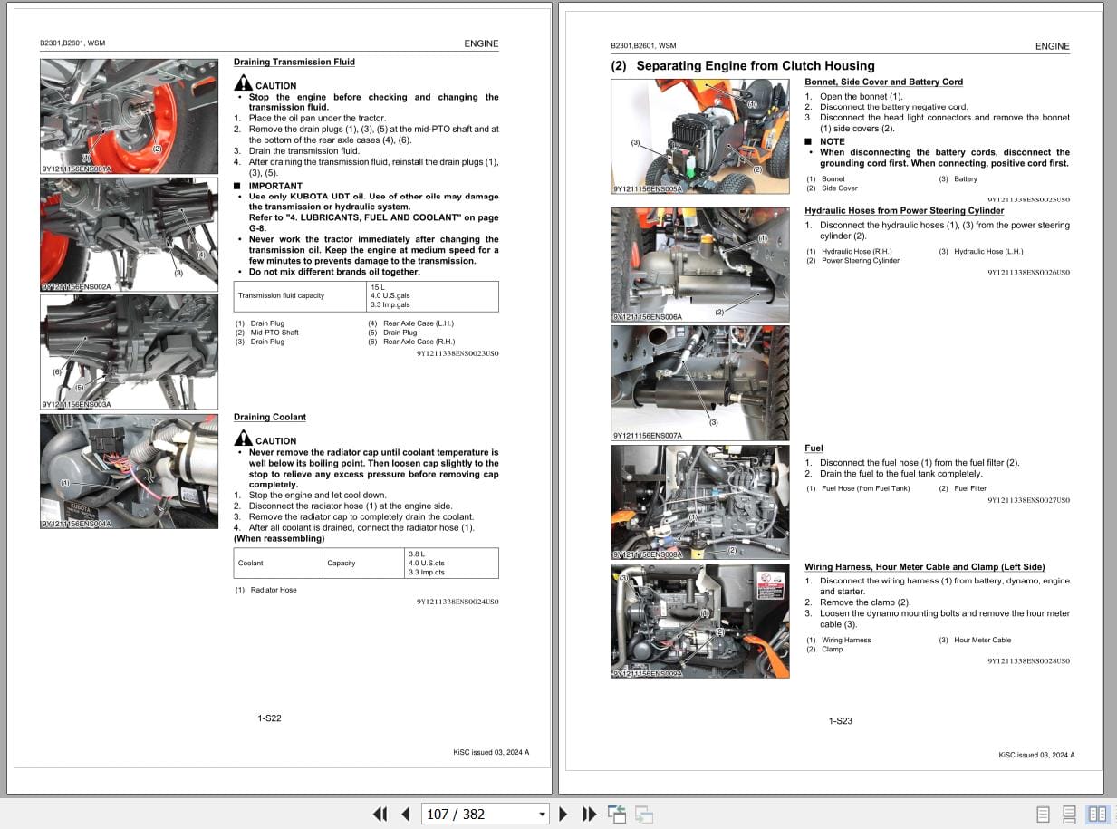 Kubota Tractor B2301 B2601 Workshop Manual 9Y111 13385 (2)