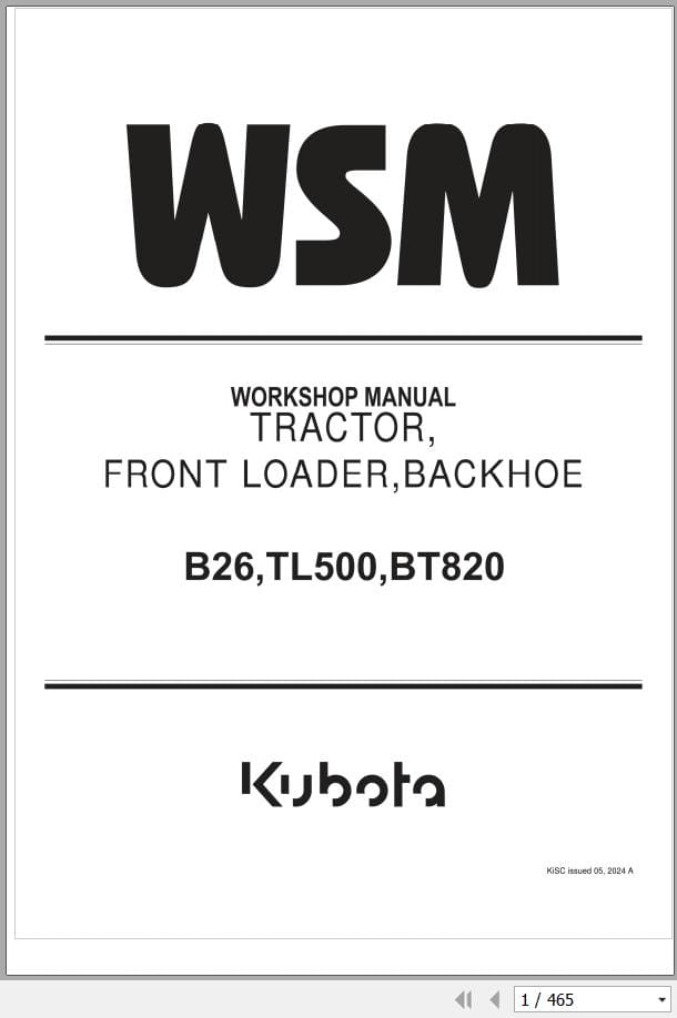 Kubota Tractor B26 TL500 BT820 Workshop Maual 9Y111 29351 (1)